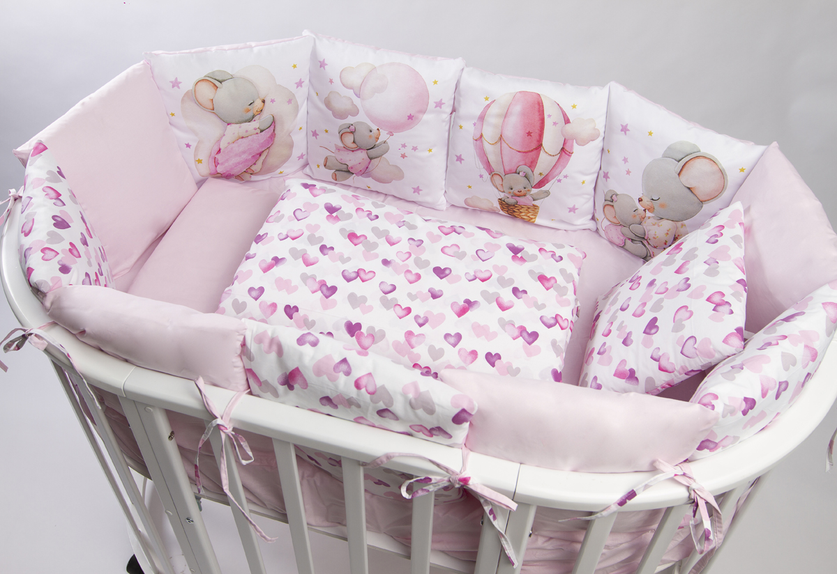 Комплект в кроватку 17 предметов "Малыш мышонок" розовый сатин