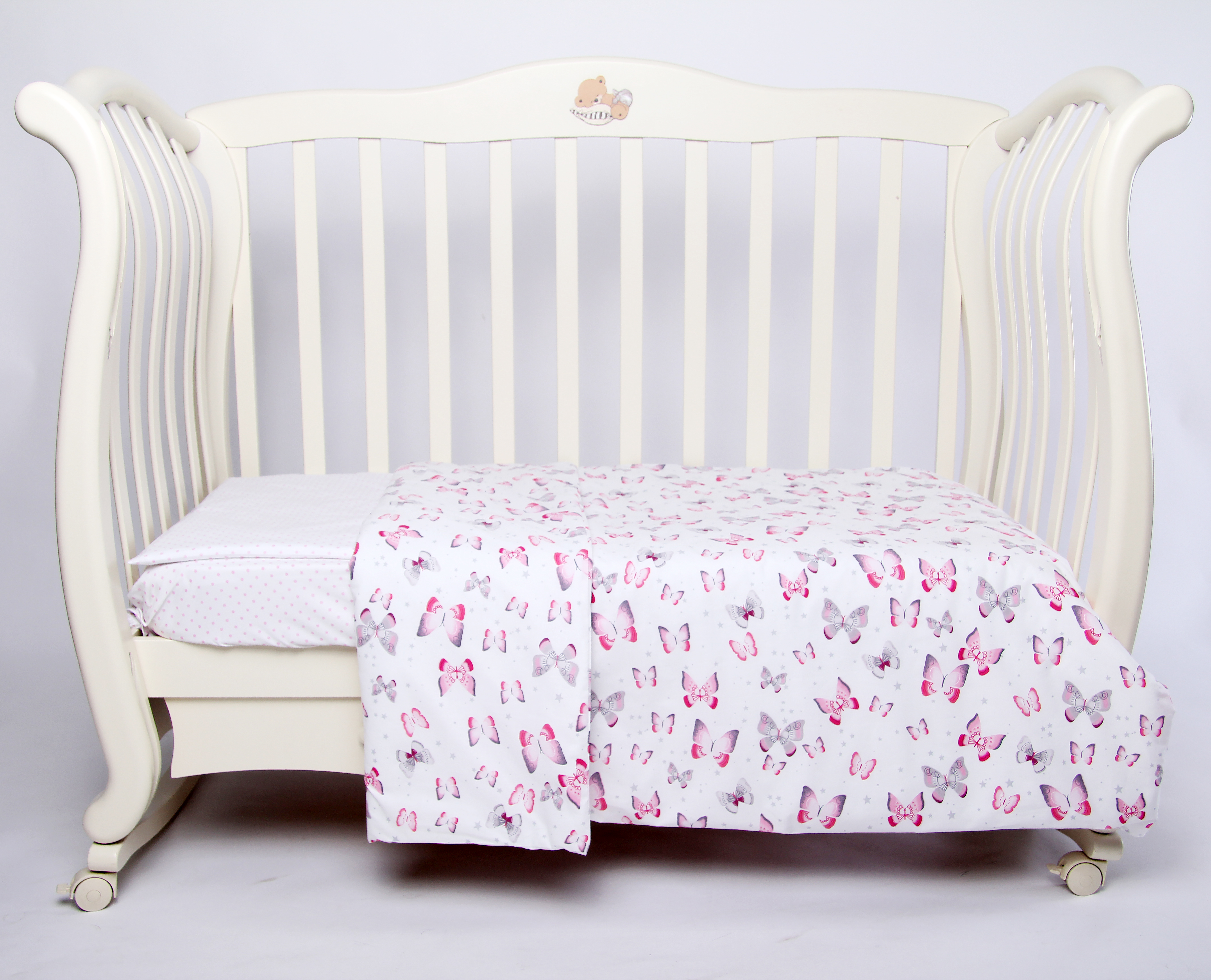 Комплект в кроватку 3 предмета "Бабочки" (сатин) розовый
