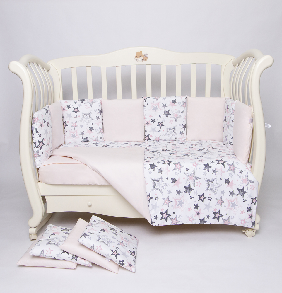 Комплект в кроватку подушками "Fantasia" (розовый) сатин