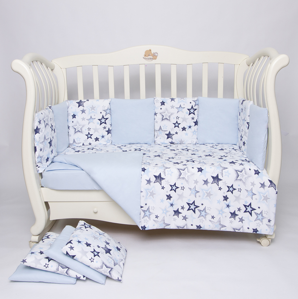 Комплект в кроватку подушками "Fantasia" (голубой) сатин