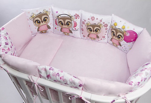 Комплект 17 предметов "Совята" сатин розовый Комплект 17 предметов "Совята" сатин розовый