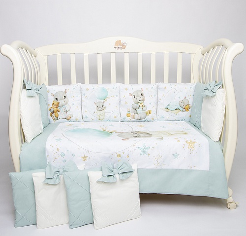 Комплект Премиум ПАННО "Бегемотики" (мятный) сатин Комплект Премиум ПАННО "Бегемотики" (мятный) сатин