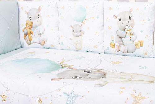 Комплект Премиум ПАННО "Бегемотики" (мятный) сатин Комплект Премиум ПАННО "Бегемотики" (мятный) сатин