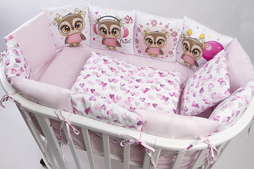 Комплект 17 предметов "Совята" сатин розовый Комплект 17 предметов "Совята" сатин розовый