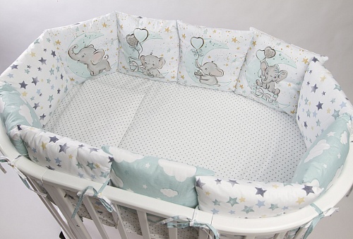 Комплект 17 предметов "Слоник"(мятный) сатин Комплект 17 предметов "Слоник"(мятный) сатин