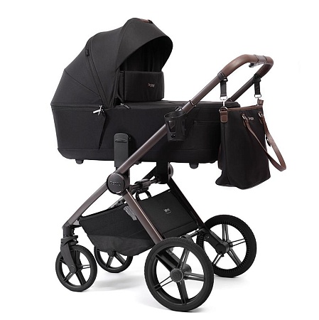 Коляска детская Peppy Monaco thermo 2 в 1 Black (черный), рама серо-коричневая