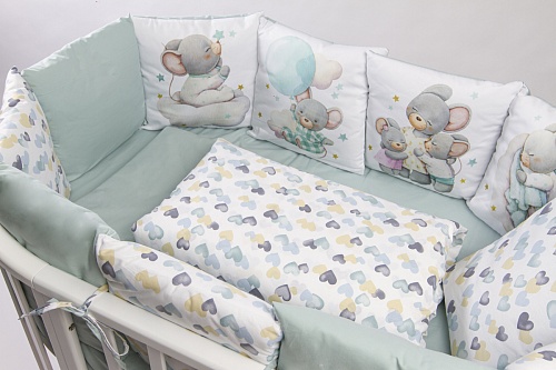 Комплект 17 предметов "Малыш мышонок" мята сатин Комплект 17 предметов "Малыш мышонок" мята сатин