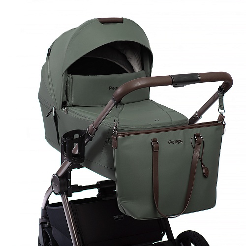 Коляска детская Peppy Monaco thermo 2 в 1 Green (зеленый), рама серо-коричневая Коляска детская Peppy Monaco thermo 2 в 1 Green (зеленый), рама серо-коричневая